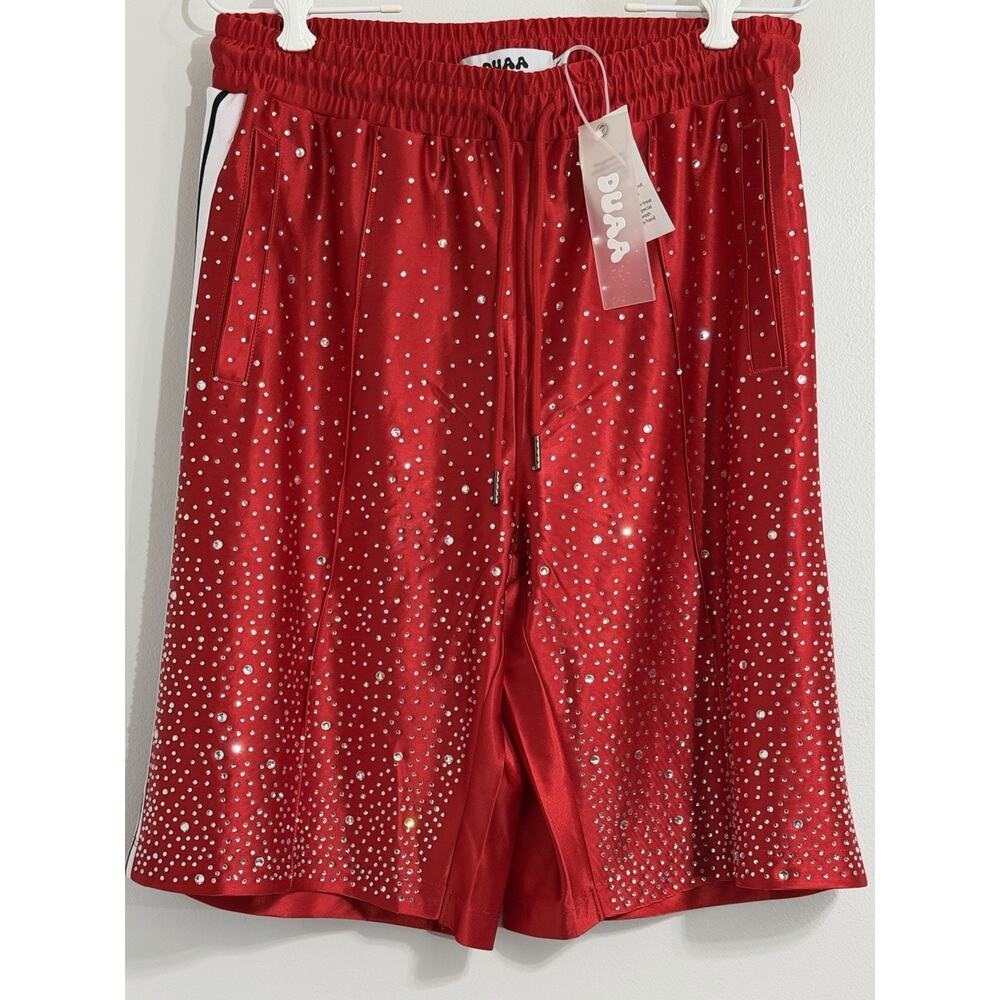 New DUAA Studded Red Rhinestone Red Basketball Athletic Track Shorts Sz 32